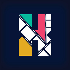 Color film photo collage Letter X, logo design in modern sign form. Simple geometric corporate identity design.