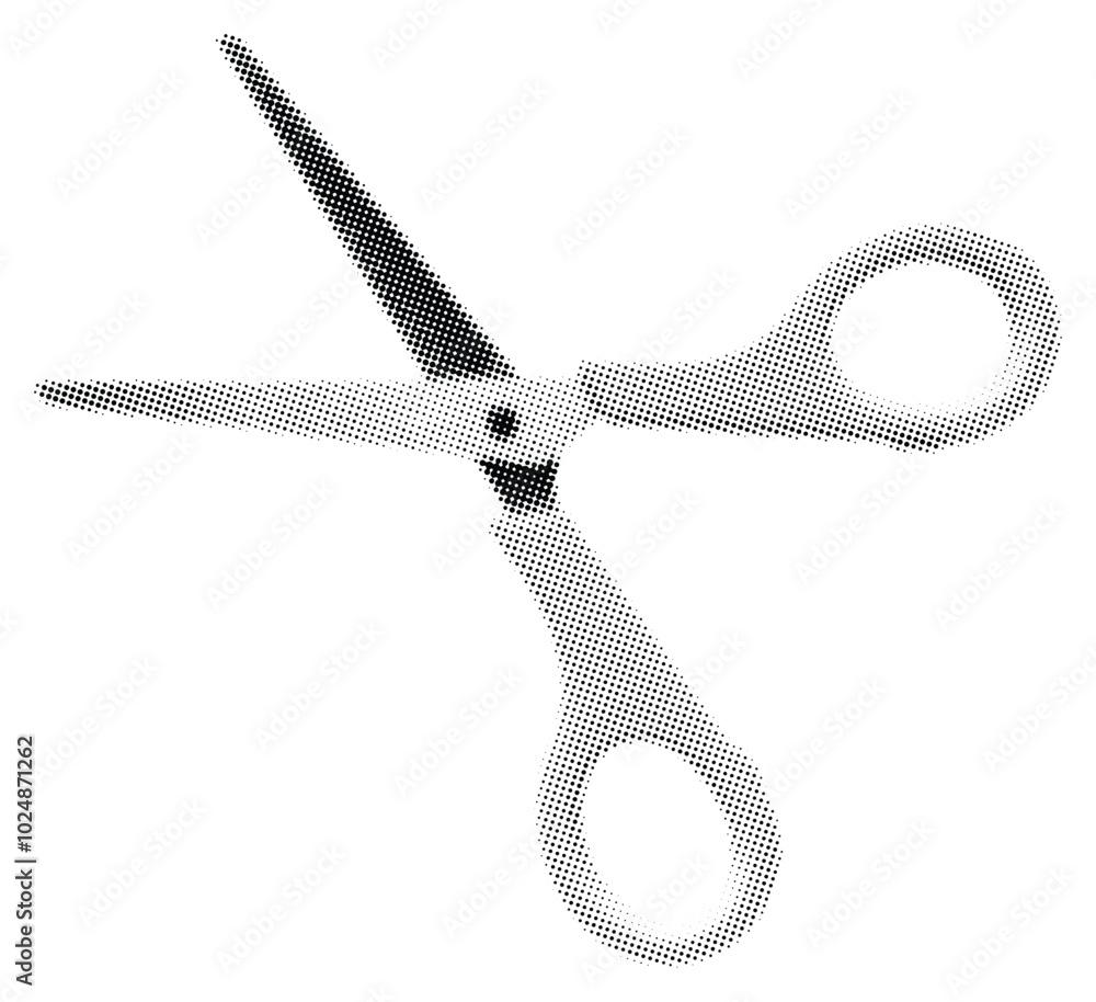 Poster scissors vector element design retro halftone dotted collage isolated in transparent background