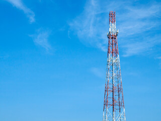 A telecommunications tower with various forms of antennas installed on its body, High antenna tower...