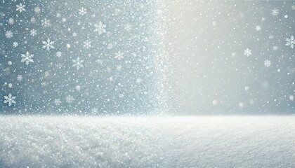 Snowy landscape with falling snowflakes and soft lighting