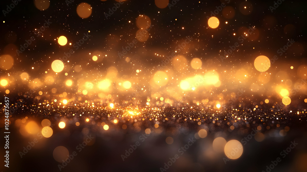 Poster a shimmering background of golden bokeh lights and sparkles.