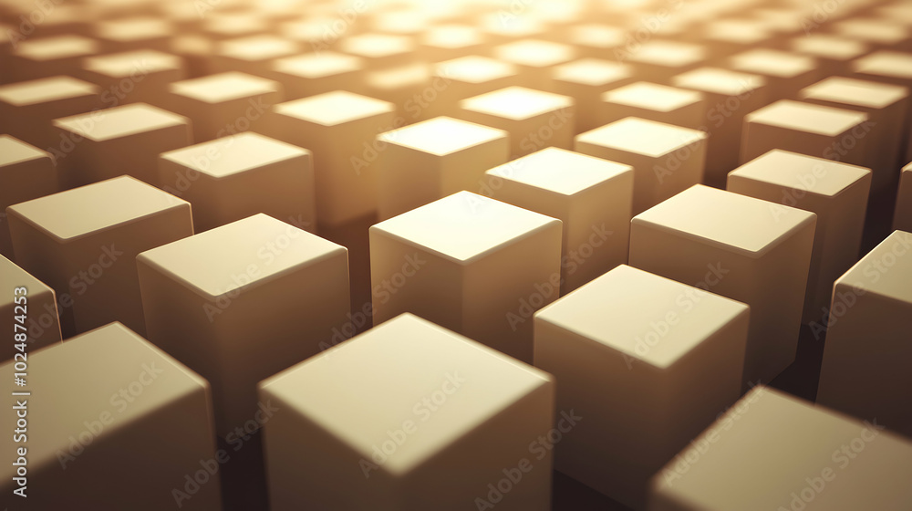 Poster abstract background with a grid of beige cubes receding into the distance.