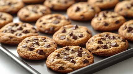 A baking sheet filled with cookies, isolated on white background. 
