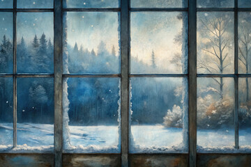 Winter landscape seen through a frosted window
