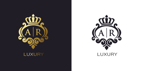 Gold and black monogram crown logo for luxury branding identity