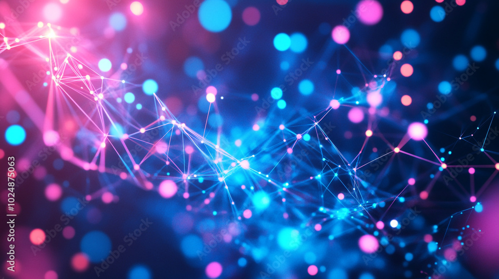 Poster abstract digital background with vibrant colors and glowing connections in a futuristic setting