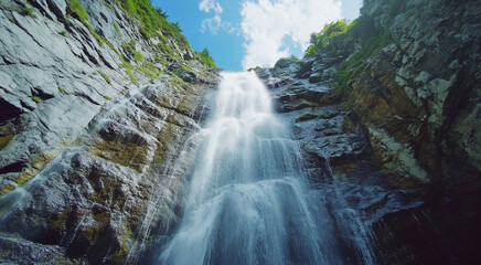  a waterfall from below