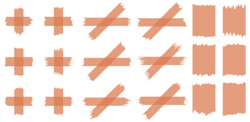 Set of orange semi-transparent washi tapes isolated on white. Tapes collection in vector. Pieces of decorative tape for scrapbooks. Torn paper	