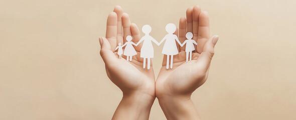 Photo of two hands holding paper cutouts with a family symbol 