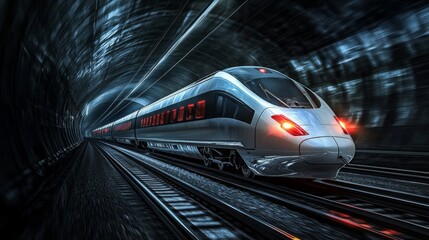 Fototapeta premium High-Speed Train in Motion Through Tunnel