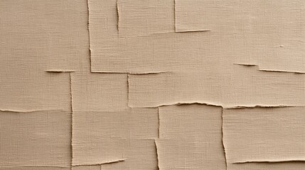 Fototapeta premium Close-up of textured beige plaster wall with overlapping layers creating a grid-like pattern and rough edges.