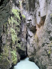 The Aare River Canyon or Aare Gorge in the Haslital Alpine Valley and in the Bernese Highlands - Meiringen, Switzerland (Aareschlucht im Haslital und im Berner Oberland - Schweiz)