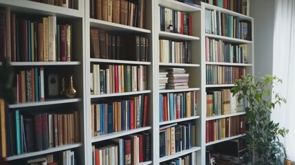 In a UK home, a white wooden bookcase stocked with books