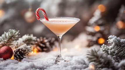 Festive Holiday Martini with Candy Cane Garnish