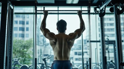 Naklejka premium Handsome athlete working out at gym