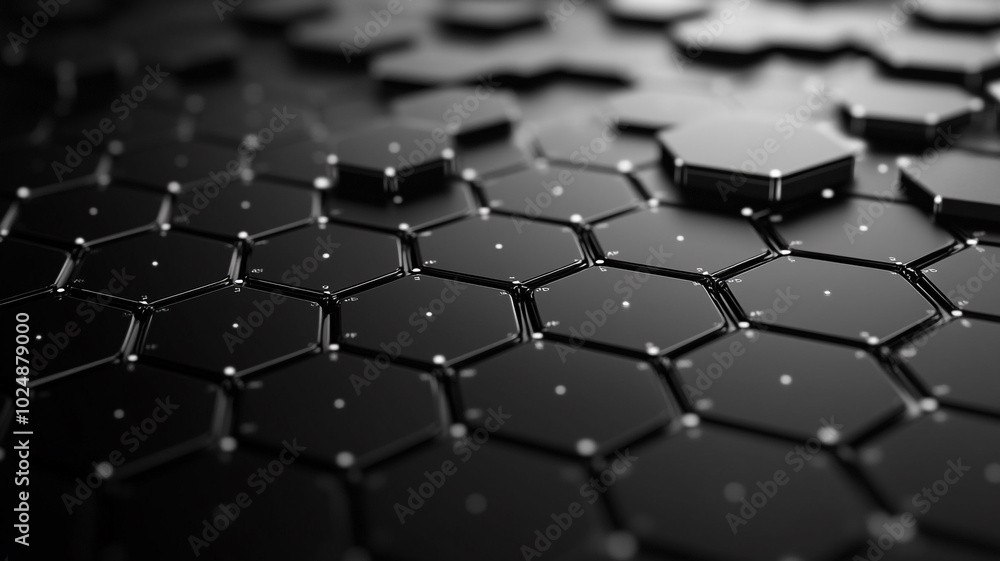 Poster abstract black hexagonal pattern with glossy surface and subtle lighting effects