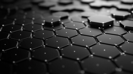 Obraz premium Abstract black hexagonal pattern with glossy surface and subtle lighting effects