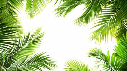 A Breathtaking Green Paradise of Palm Leaves, the Perfect Tropical Background for Your Summer Escape with an Empty Middle for Text  