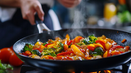 Chef Preparing Colorful Vegetables in Kitchen Setting