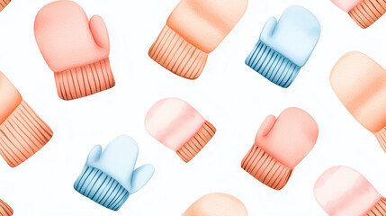 Colorful mittens pattern on a white background.