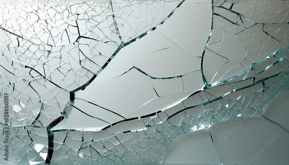 Poster shattered glass fragments creating an intricate pattern against a light background