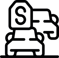 Line vector icon of a tow truck removing an illegally parked car