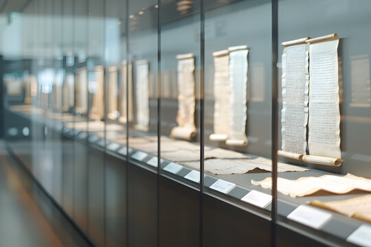 Museum Display of Ancient Papyrus Documents Under Protective Glass | Preserving Historical Treasures for Education
