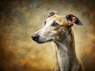 Vintage Portrait of an Elderly Black Greyhound in Rustic Setting