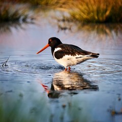 eurasian oystercatcher wading in wetland