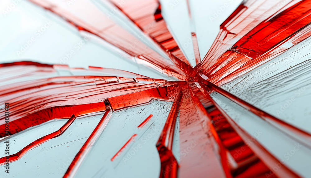 Poster abstract red glass shards radiate outward, capturing light and texture in dynamic form