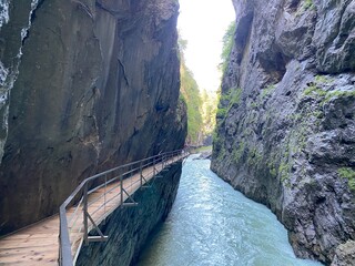 The Aare River Canyon or Aare Gorge in the Haslital Alpine Valley and in the Bernese Highlands - Meiringen, Switzerland (Aareschlucht im Haslital und im Berner Oberland - Schweiz)