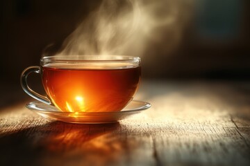 Cup of tea with steam rising out of it