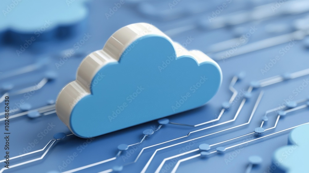 Aufkleber a blue cloud icon sits on a digital circuit background, symbolizing cloud computing technology and d