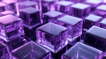 Obraz premium Colorful translucent cubes arranged in a modern pattern with a purple lighting effect