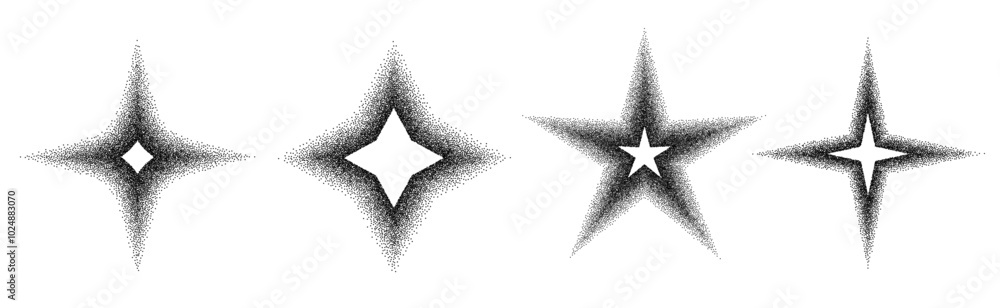 Poster stipple dots halftone grainy gradient star set. vector elements collection for christmas or new year