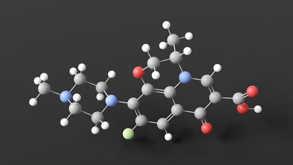 levofloxacin molecule 3d, molecular structure, ball and stick model, structural chemical formula antibiotic