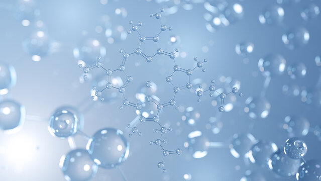 heme b molecular structure 3d, protoheme, structural chemical formula view from a microscope