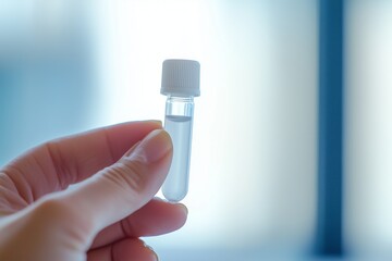 An illustration showing a person holding a completed saliva sample test, ideal for medical, laboratory, and health-related projects, highlighting diagnostic procedures