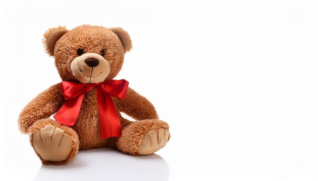 stuffed teady bear with red bow isolated on white