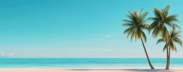 Fototapeta premium Serene tropical beach with swaying palm trees