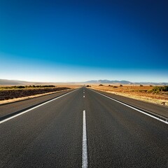 Naklejka premium an empty highway stretching out into the horizon under a cloudless sky
