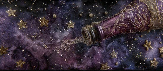 Champagne bottle artfully designed with golden glitter against a starry festive backdrop. perfect for holiday promotions, celebratory events, or luxury-themed designs that emphasize elegance