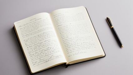 Fototapeta premium Open books with handwritten notes. An open book with handwritten notes, sketches, and diagrams reflecting a creative process, possibly related to book design. The scene evokes craftsmanship.