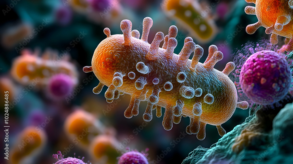 Aufkleber close-up view of bacteria showcasing cellular structures.