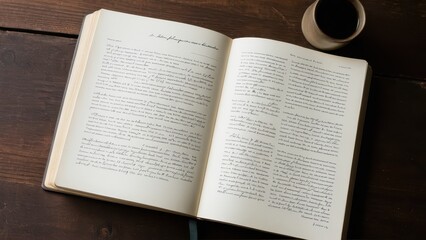 Open books with handwritten notes. An open book with handwritten notes, sketches, and diagrams reflecting a creative process, possibly related to book design. The scene evokes craftsmanship.