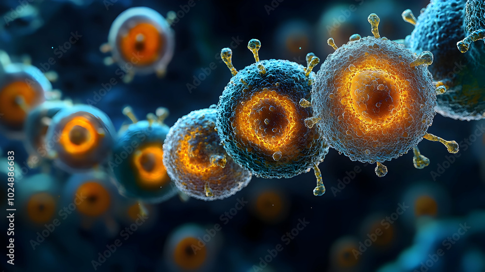 Aufkleber microscopic view of cells with vibrant details and structures.