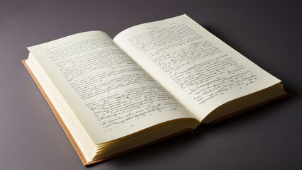 Fototapeta premium Open books with handwritten notes. An open book with handwritten notes, sketches, and diagrams reflecting a creative process, possibly related to book design. The scene evokes craftsmanship.