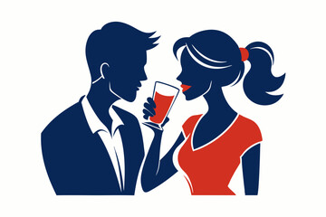 Man and Woman drinking silhouette vector on white background.