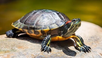 Obraz premium red eared slider close up on rock trachemys scripta elegans