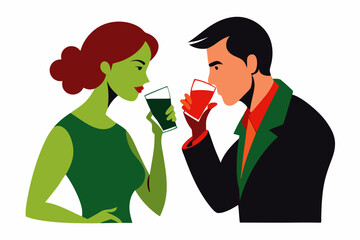 Man and Woman drinking silhouette vector on white background.